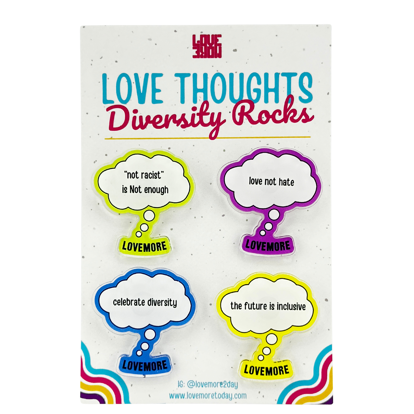 PIN BADGES: LOVE THOUGHTS Diversity Rocks 4-Pack Bundle